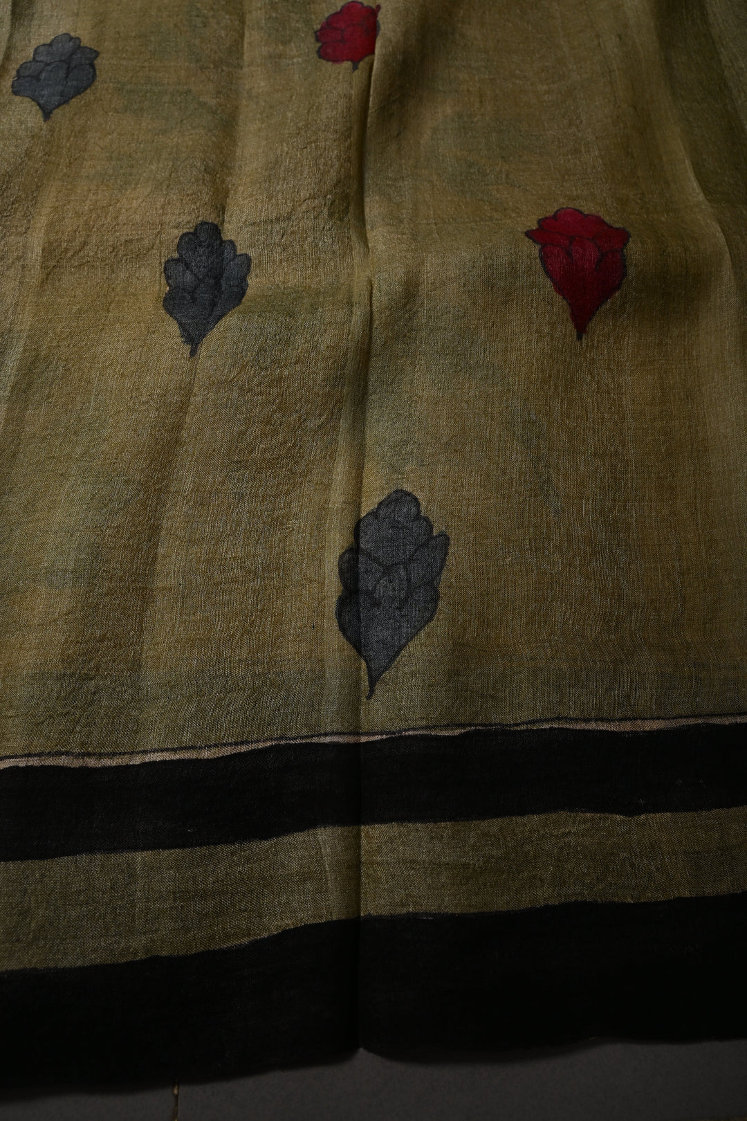 Floral Theme : Authentic Pen Kalamkari Handpainted on Pure Tussar Silk Saree with Borders | SILK MARK CERTIFIED | SHOBITAM