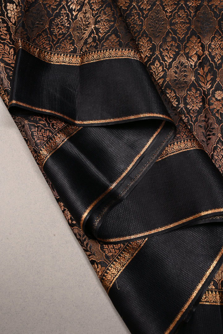 Black Mysore Silk Saree with Zari Floral Brocade and Zari Border | SILK MARK CERTIFIED | SHOBITAM
