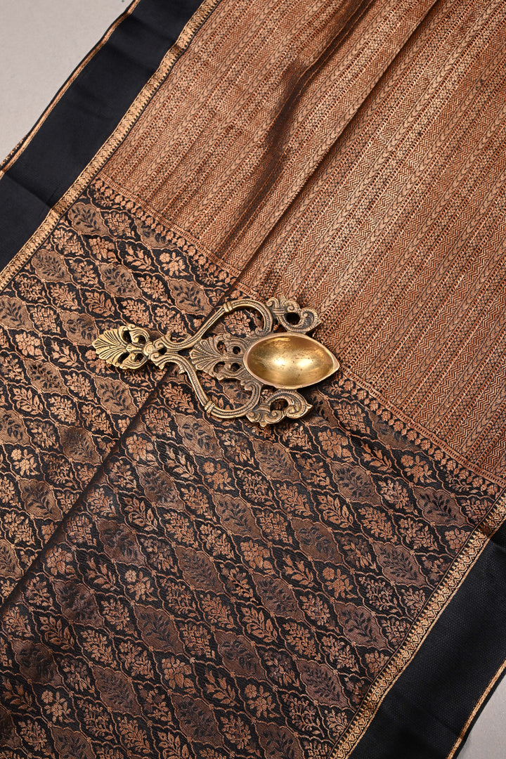 Black Mysore Silk Saree with Zari Floral Brocade and Zari Border | SILK MARK CERTIFIED | SHOBITAM