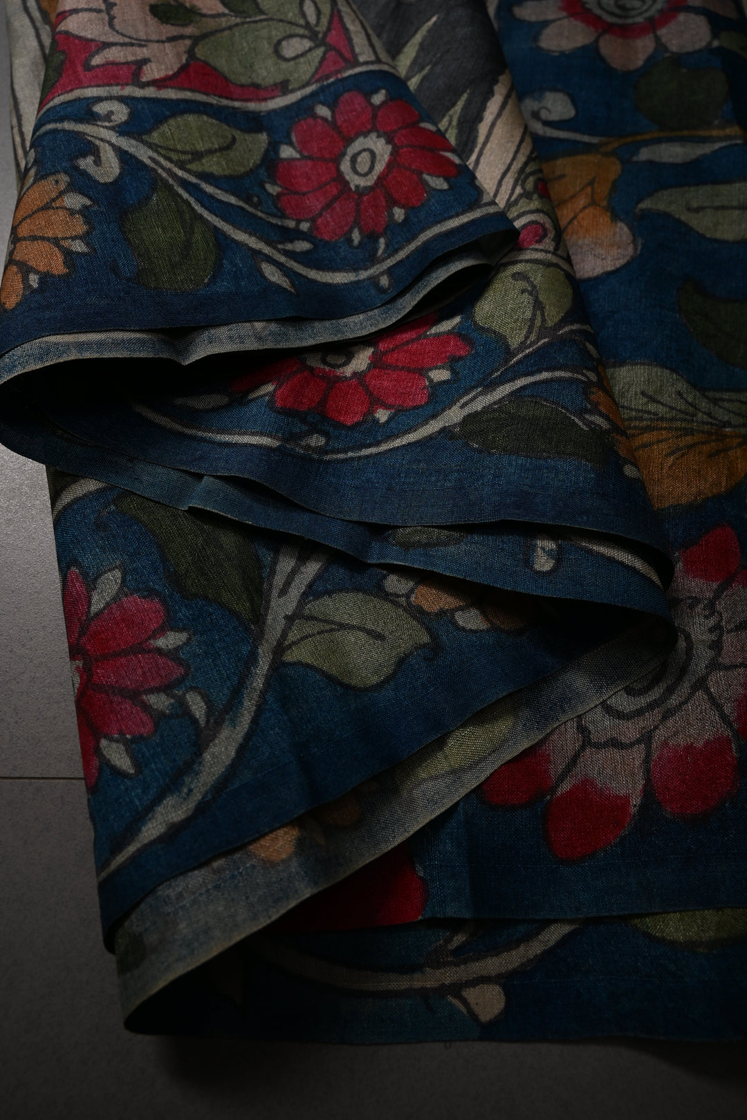 Floral Theme : Authentic Pen Kalamkari Handpainted on Pure Tussar Silk Saree with Contrast Borders | SILK MARK CERTIFIED | SHOBITAM
