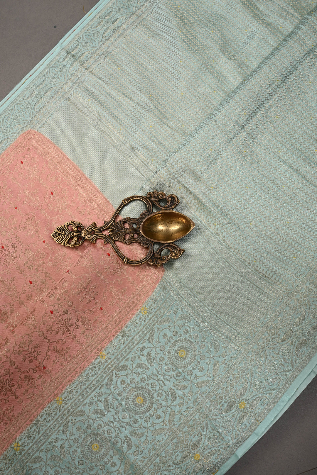 Peach Mysore Silk Saree with Meenakari Persian Brocade Jaal and Contrast Zari Border | SILK MARK CERTIFIED | SHOBITAM