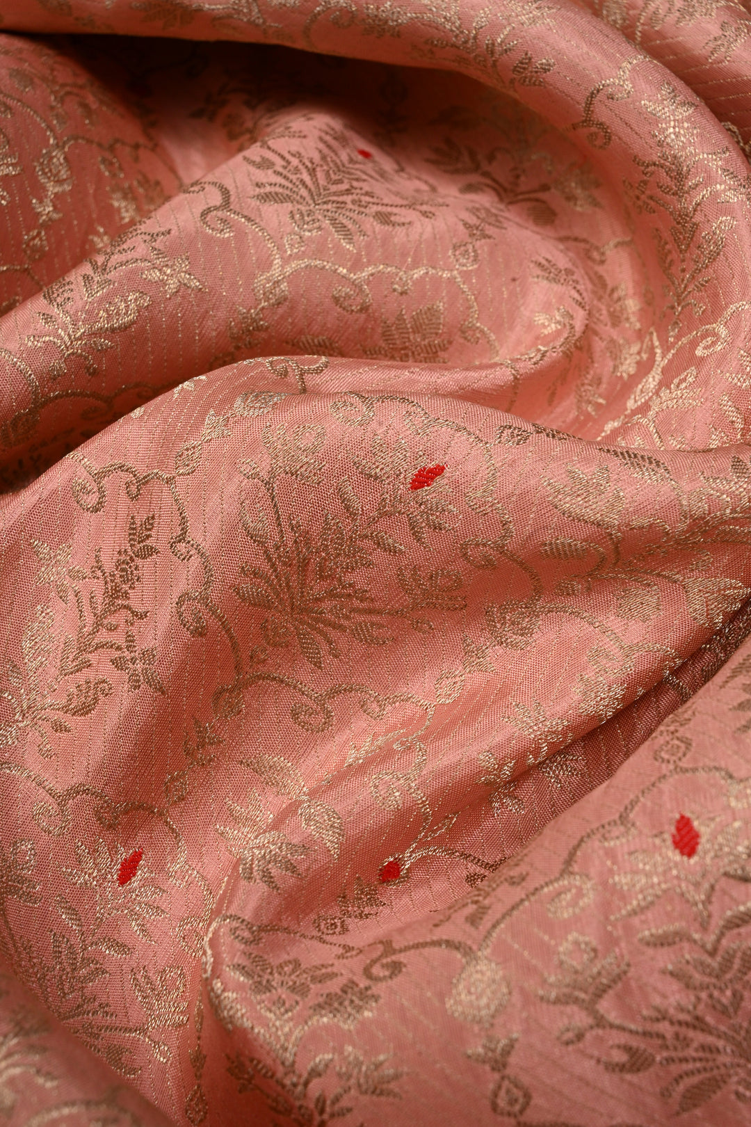 Peach Mysore Silk Saree with Meenakari Persian Brocade Jaal and Contrast Zari Border | SILK MARK CERTIFIED | SHOBITAM