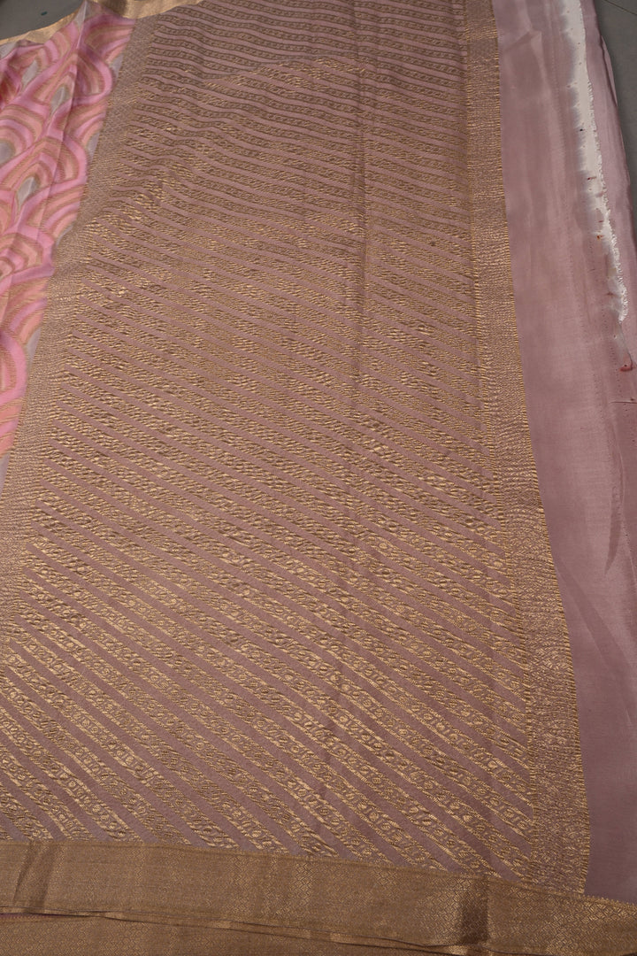Stylish Brush Dye-Crinkles Zari Deco Scallop Design on Shades of Pink Mysore Silk Saree with   | SILK MARK CERTIFIED | SHOBITAM