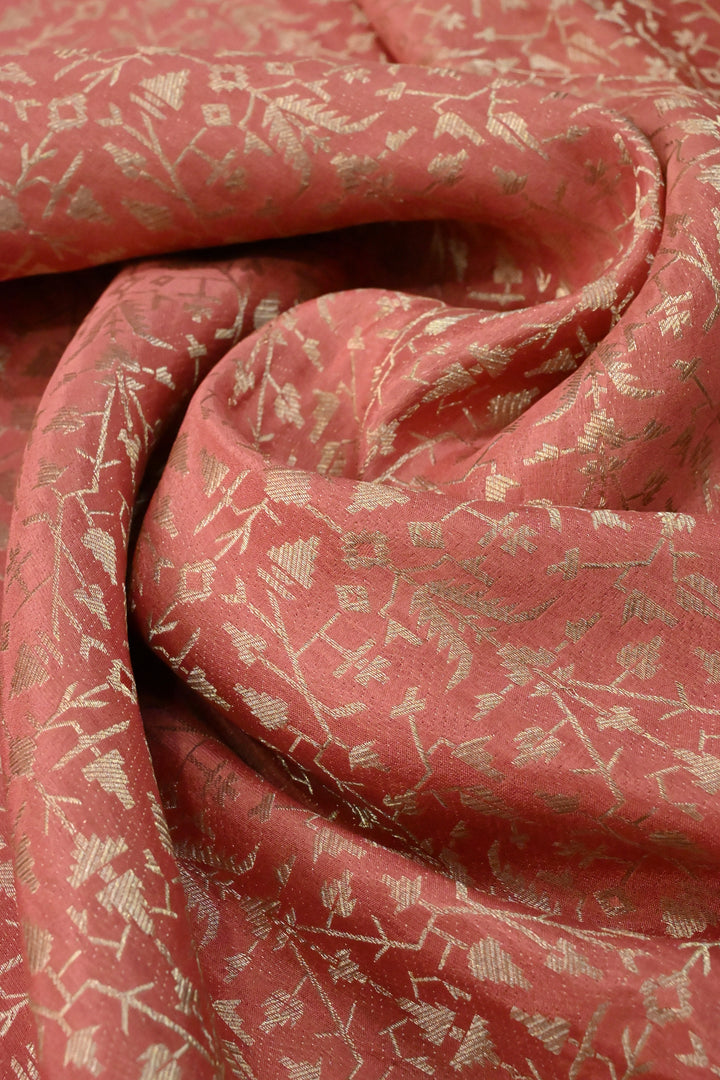 Coral Peach Mysore Silk Saree with Geometric Zari Brocade and Zari Border | SILK MARK CERTIFIED | SHOBITAM