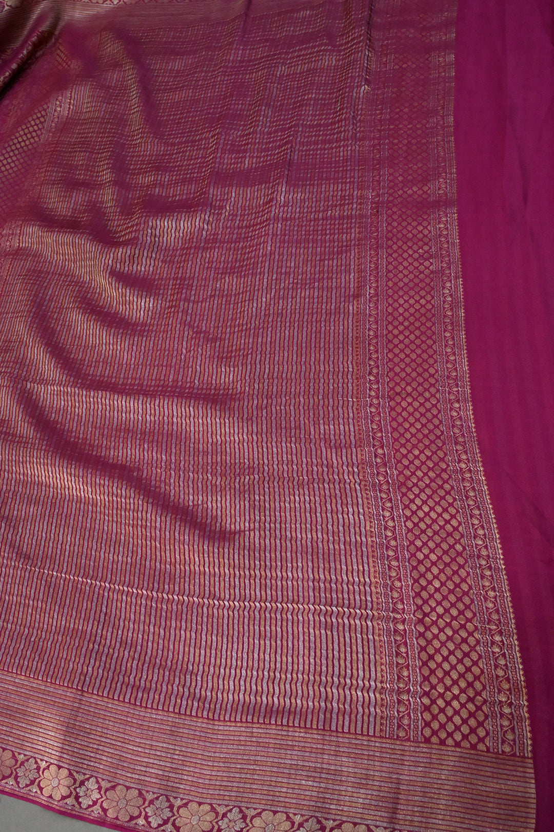 Magenta Mysore Silk Saree with Gold-Silver Zari Brocade and Zari Border | SILK MARK CERTIFIED | SHOBITAM