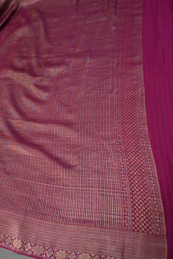 Magenta Mysore Silk Saree with Gold-Silver Zari Brocade and Zari Border | SILK MARK CERTIFIED | SHOBITAM