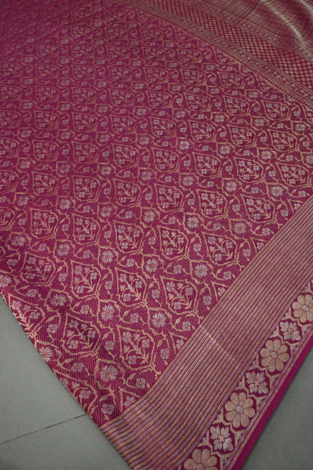 Magenta Mysore Silk Saree with Gold-Silver Zari Brocade and Zari Border | SILK MARK CERTIFIED | SHOBITAM