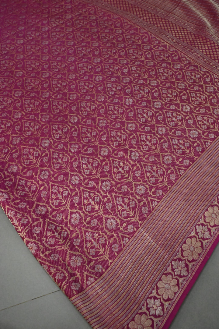 Magenta Mysore Silk Saree with Gold-Silver Zari Brocade and Zari Border | SILK MARK CERTIFIED | SHOBITAM