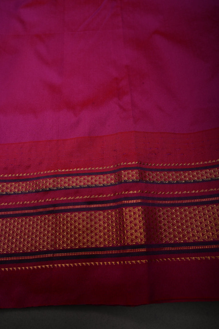 Apricot Ilkal Weave Mercerized Bagalkote Cotton Saree with Floral Zari Buttas and Contrast Zari Border | SHOBITAM