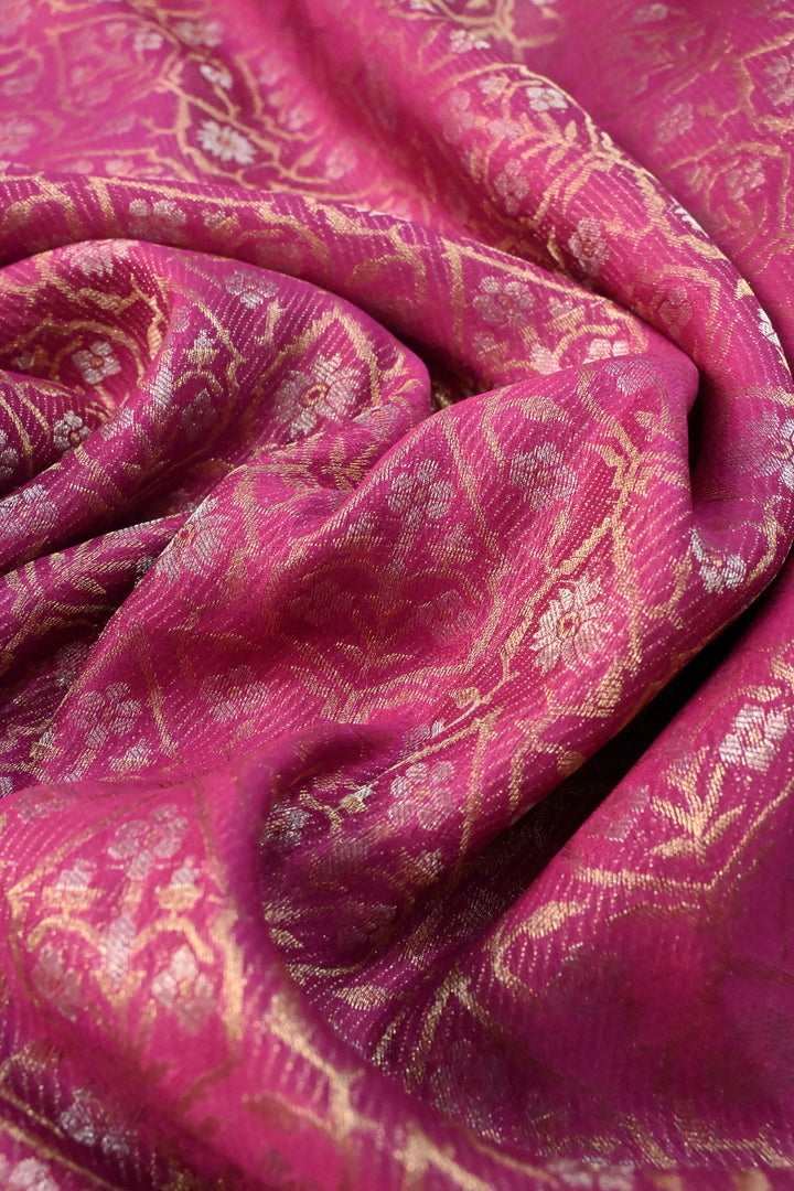 Magenta Mysore Silk Saree with Gold-Silver Zari Brocade and Zari Border | SILK MARK CERTIFIED | SHOBITAM