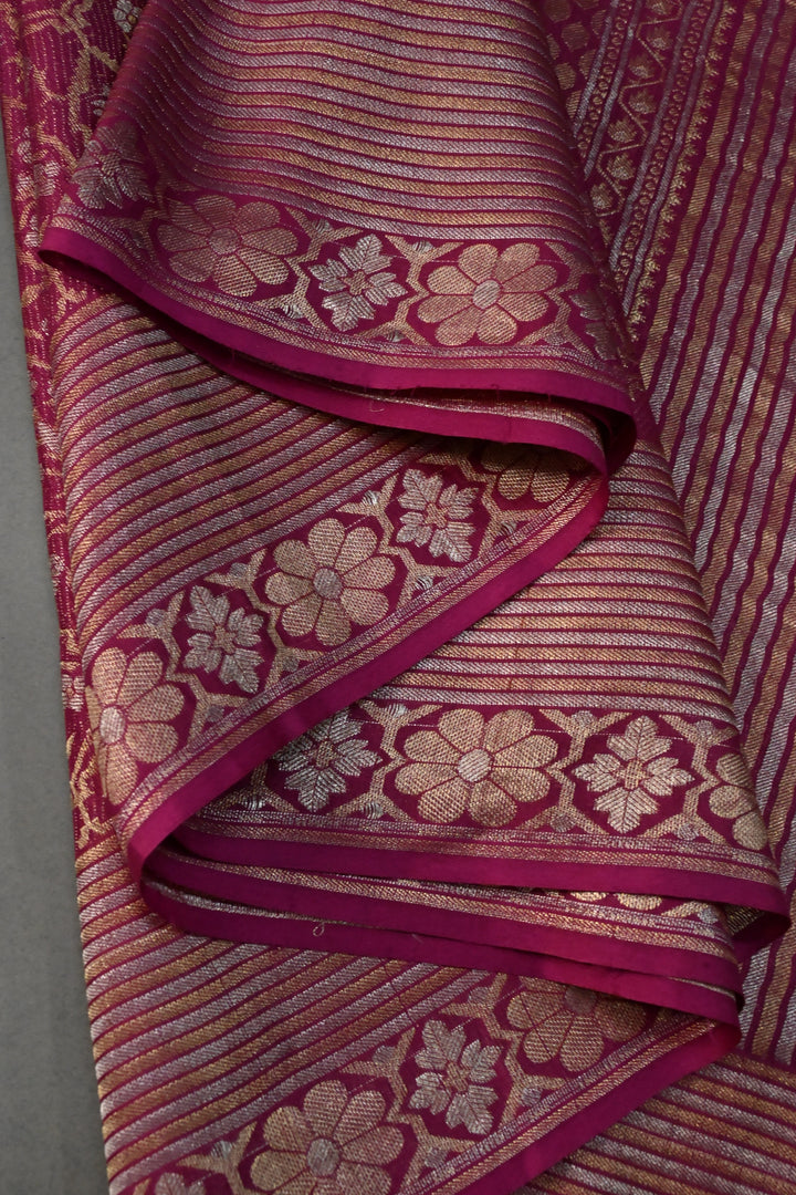 Magenta Mysore Silk Saree with Gold-Silver Zari Brocade and Zari Border | SILK MARK CERTIFIED | SHOBITAM