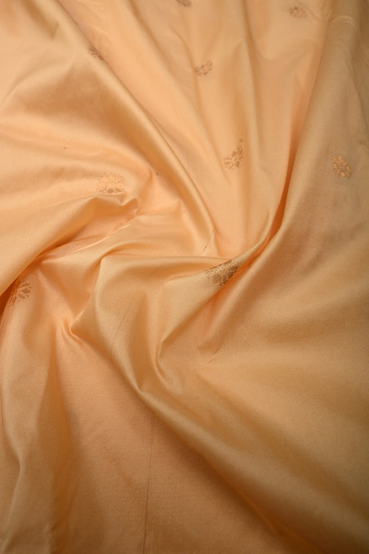 Apricot Ilkal Weave Mercerized Bagalkote Cotton Saree with Floral Zari Buttas and Contrast Zari Border | SHOBITAM
