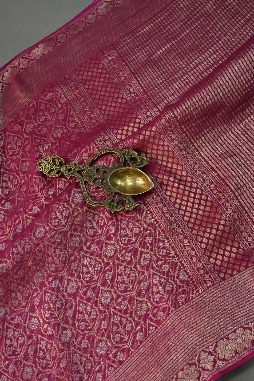 Magenta Mysore Silk Saree with Gold-Silver Zari Brocade and Zari Border | SILK MARK CERTIFIED | SHOBITAM