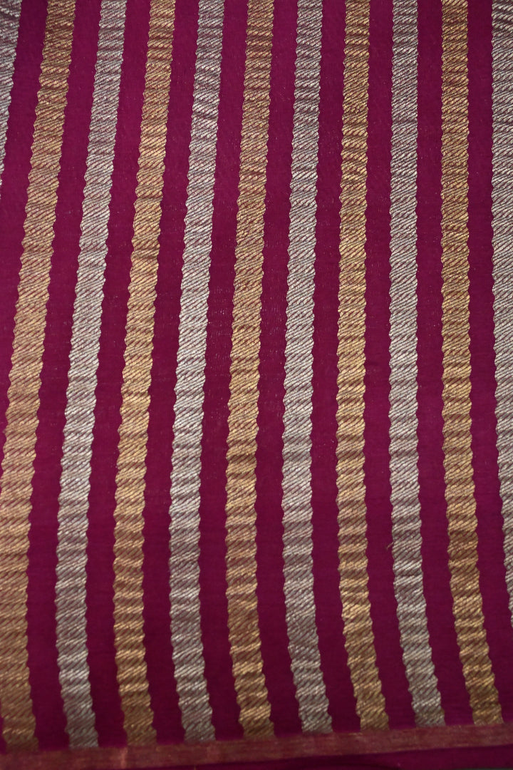 Magenta Mysore Silk Saree with Gold-Silver Zari Brocade and Zari Border | SILK MARK CERTIFIED | SHOBITAM