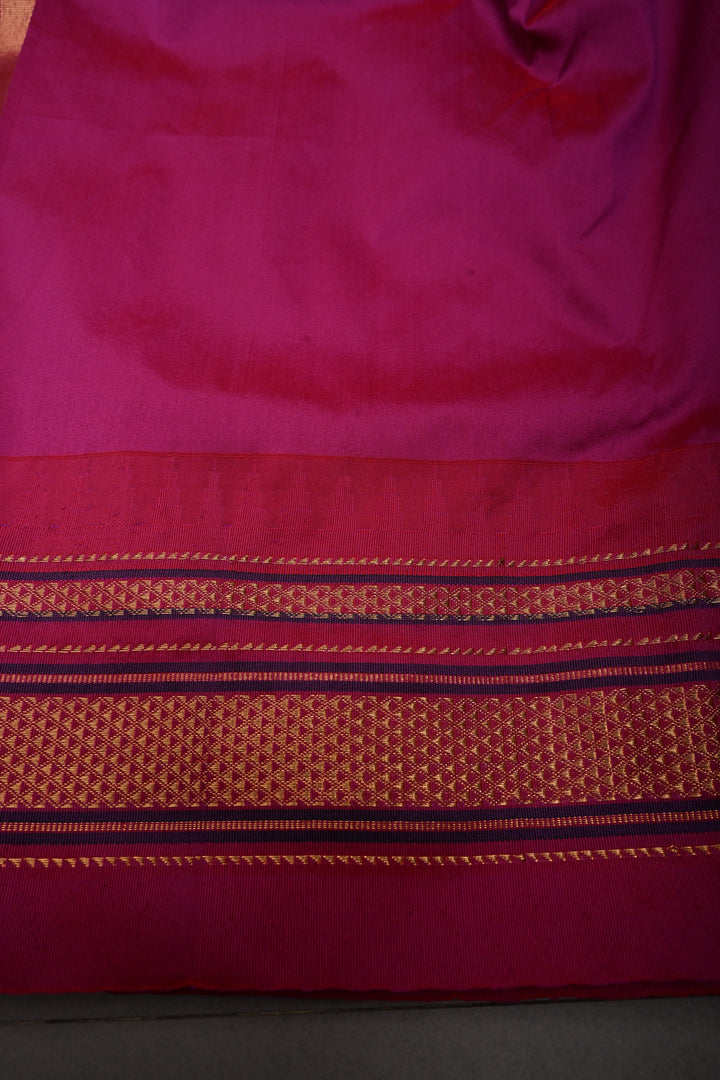 Emerald Green Ilkal Weave Mercerized Bagalkote Cotton Saree with Floral Zari Buttas and Contrast Zari Border | SHOBITAM