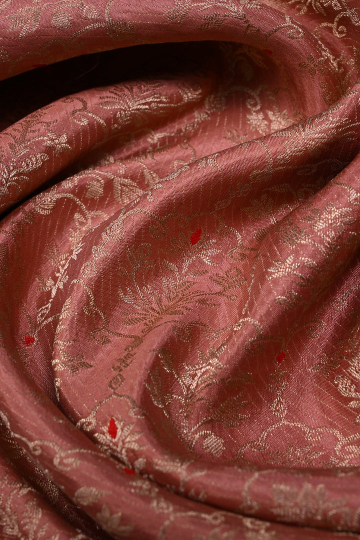 Dusky Peach Mysore Silk Saree with Meenakari Persian Brocade Jaal and Contrast Zari Border | SILK MARK CERTIFIED | SHOBITAM