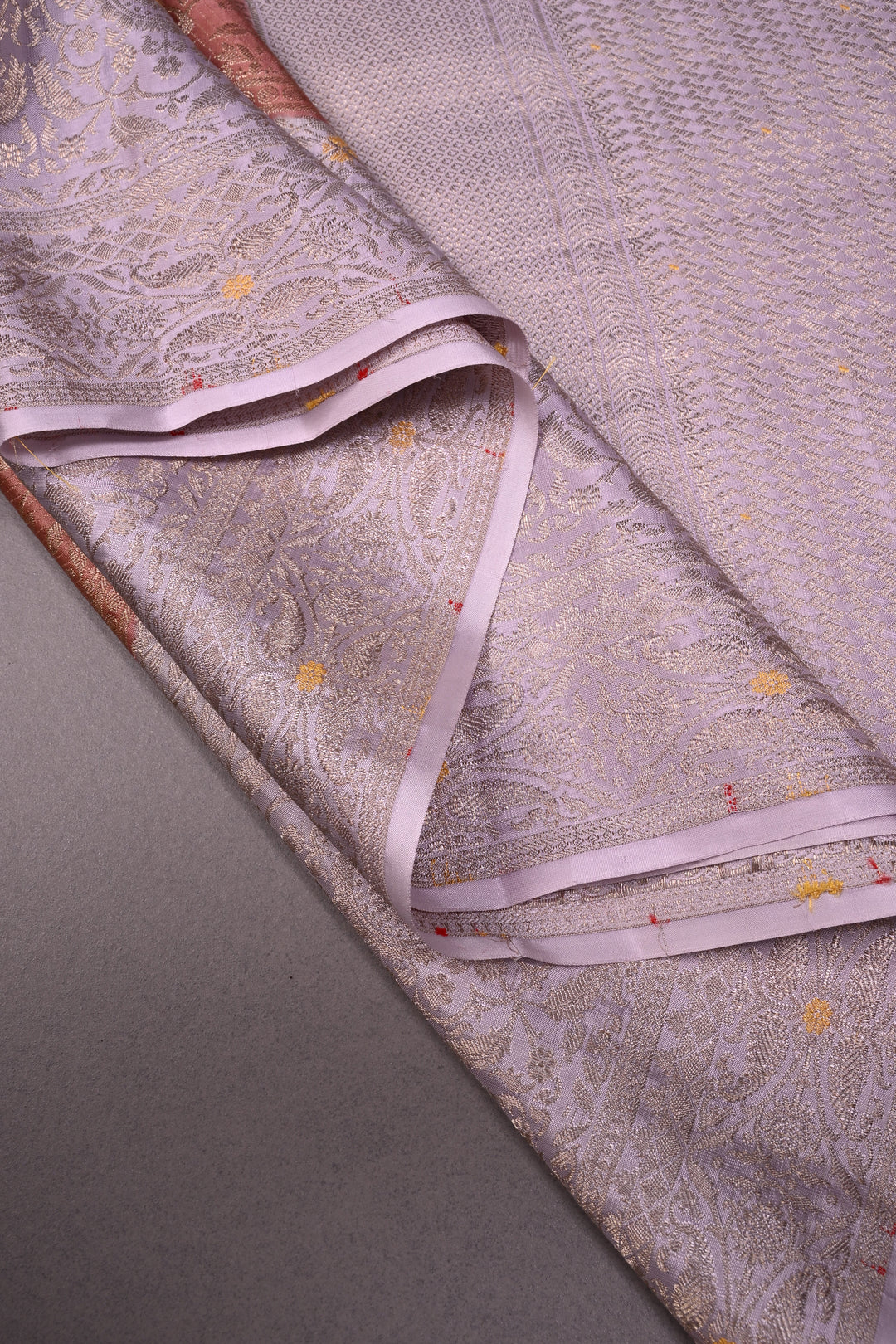 Dusky Peach Mysore Silk Saree with Meenakari Persian Brocade Jaal and Contrast Zari Border | SILK MARK CERTIFIED | SHOBITAM