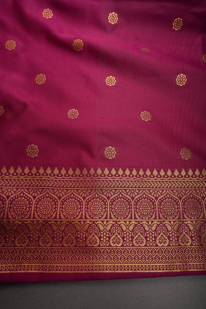 Mauve Dual tone Kanchi Semi Silk Saree with Zari Buttas and Contrast Zari Border | SHOBITAM