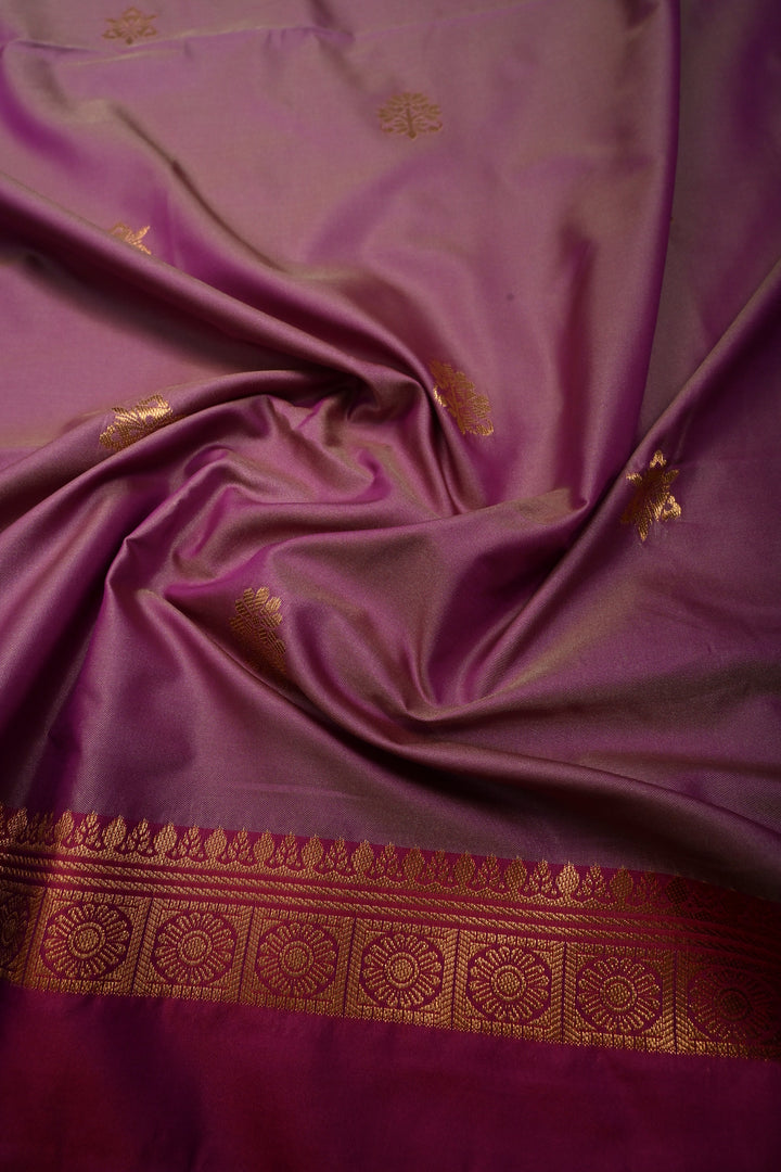 Mauve Dual tone Kanchi Semi Silk Saree with Zari Buttas and Contrast Zari Border | SHOBITAM