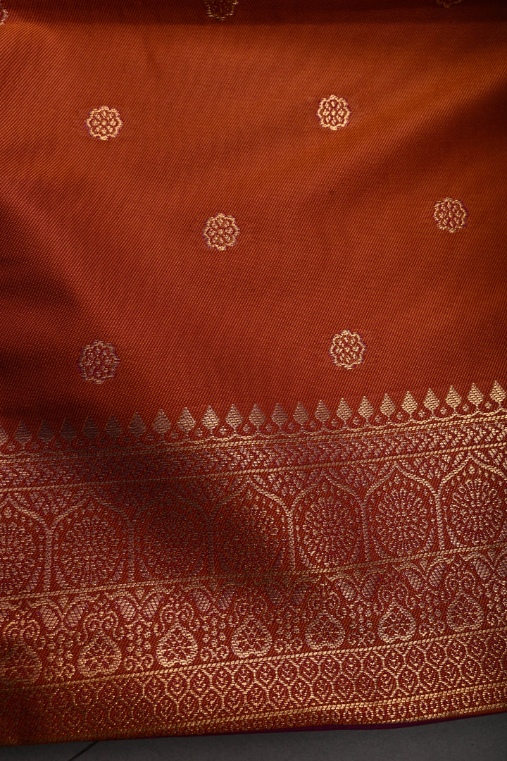 Rani Pink Dual tone Kanchi Semi Silk Saree with Zari Buttas and Contrast Zari Border | SHOBITAM