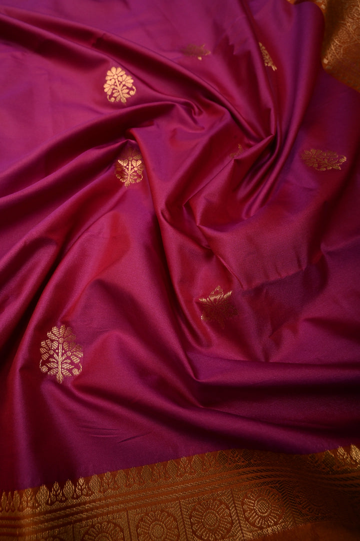 Rani Pink Dual tone Kanchi Semi Silk Saree with Zari Buttas and Contrast Zari Border | SHOBITAM