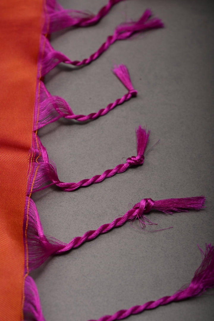 Pink Dual tone Kanchi Semi Silk Saree with Zari Buttas and Contrast Rettaipet Zari Border | SHOBITAM