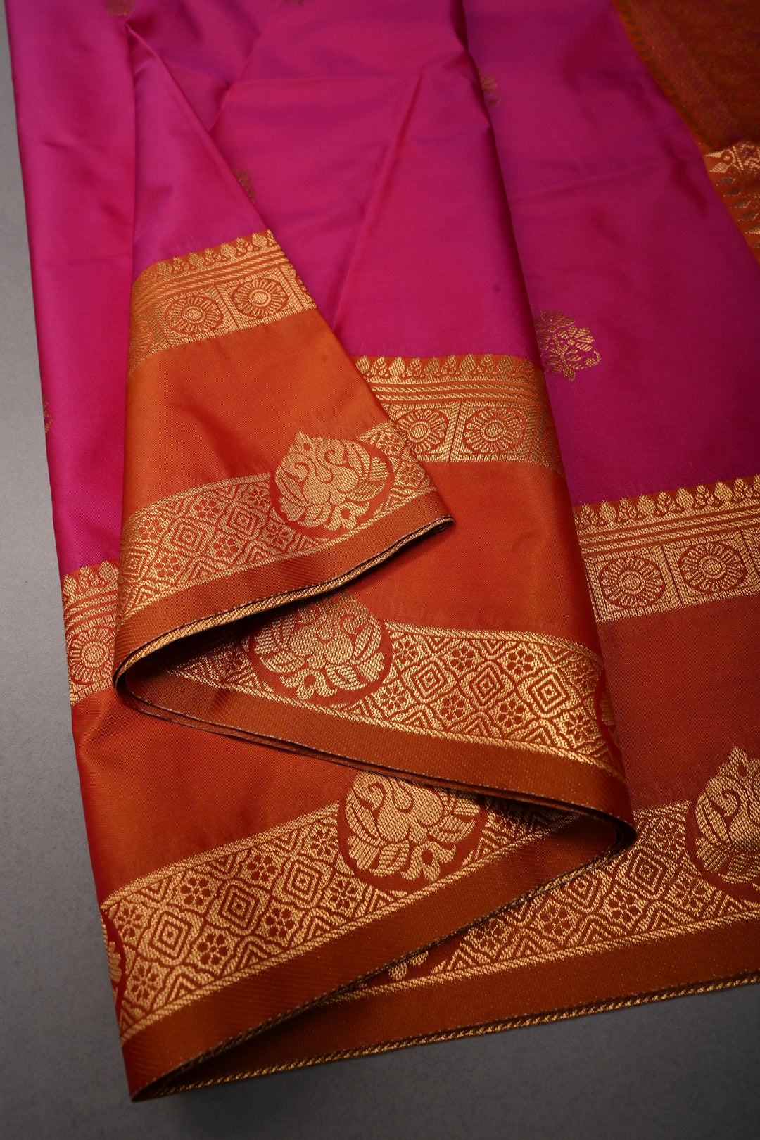 Pink Dual tone Kanchi Semi Silk Saree with Zari Buttas and Contrast Rettaipet Zari Border | SHOBITAM