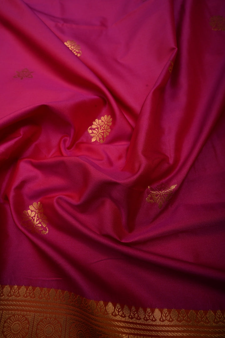 Pink Dual tone Kanchi Semi Silk Saree with Zari Buttas and Contrast Rettaipet Zari Border | SHOBITAM
