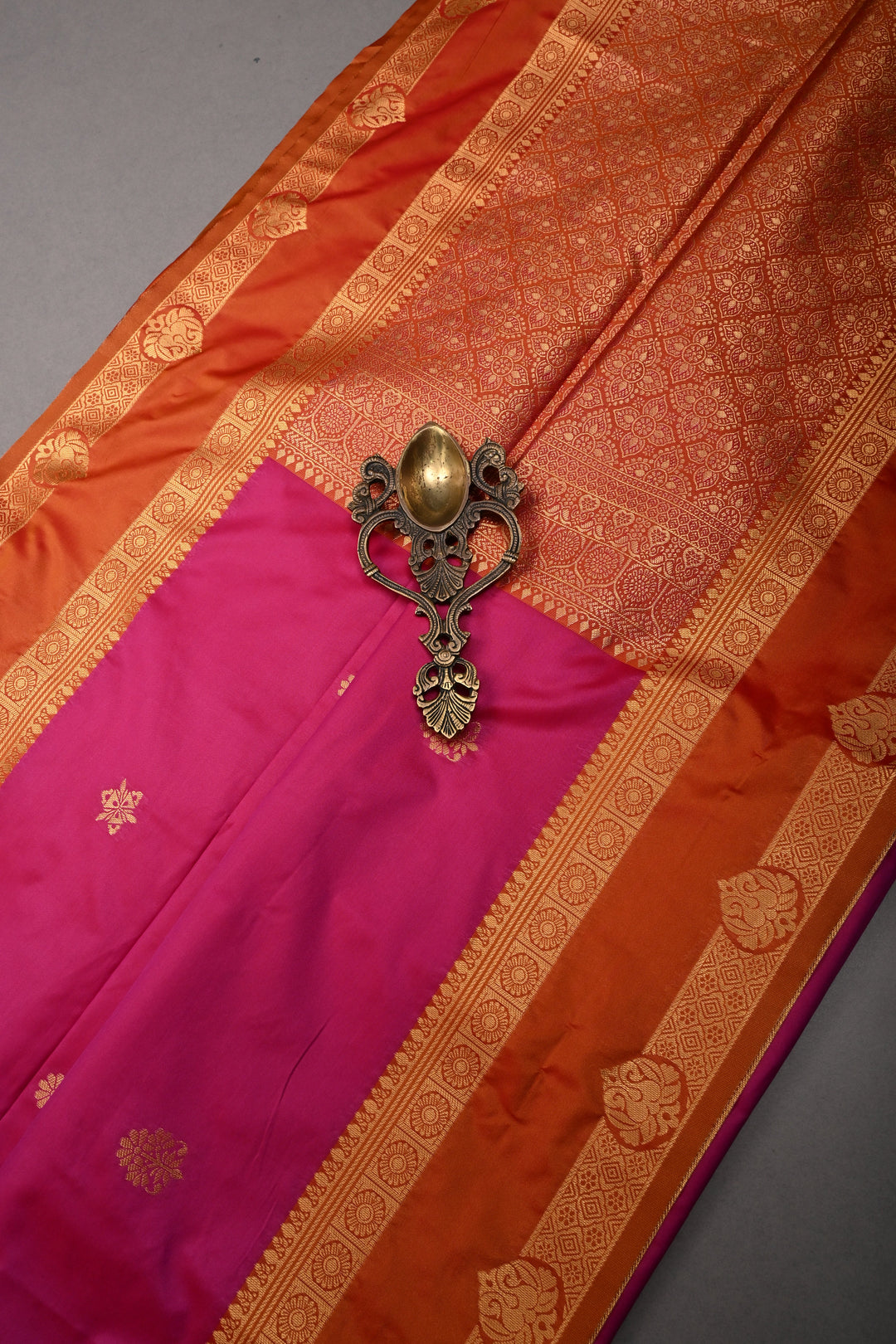 Pink Dual tone Kanchi Semi Silk Saree with Zari Buttas and Contrast Rettaipet Zari Border | SHOBITAM