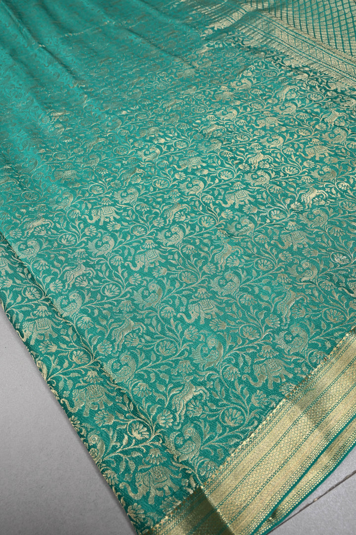 Rama Green Mysore Silk Saree with Vanasingaram Zari Brocade and Zari Border | SILK MARK CERTIFIED | SHOBITAM