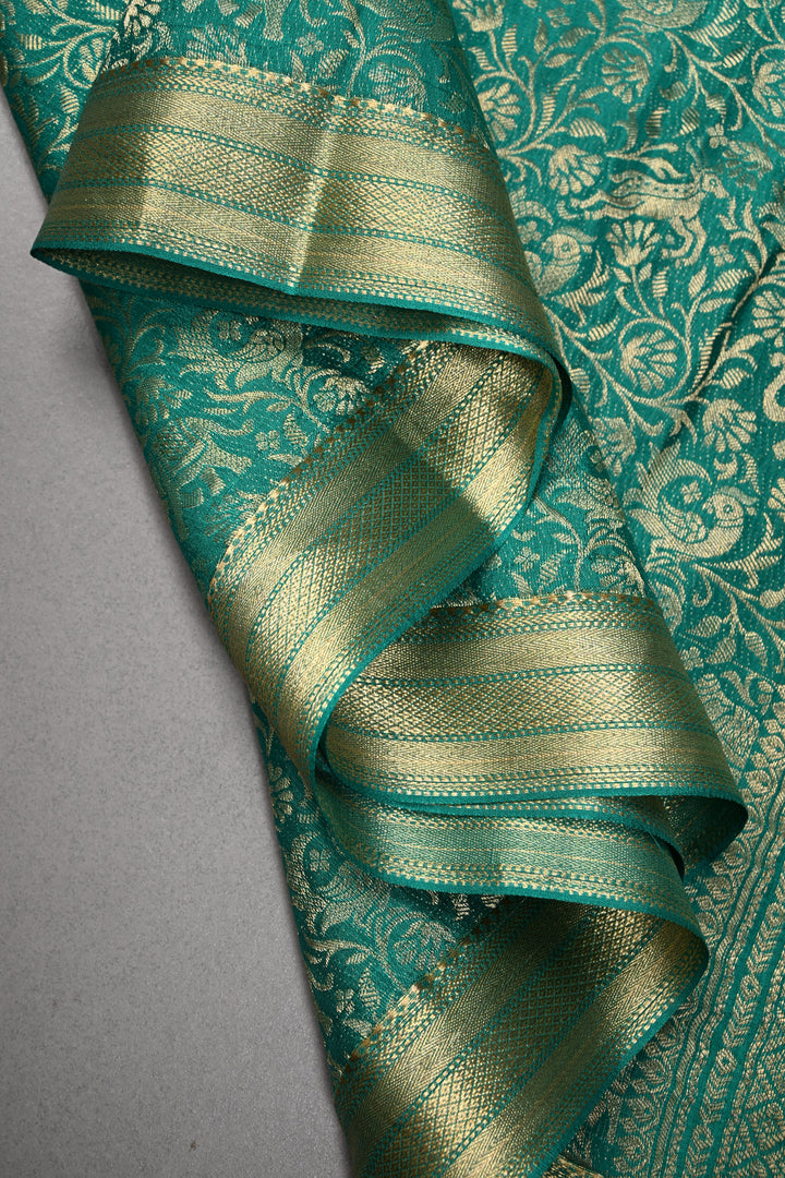Rama Green Mysore Silk Saree with Vanasingaram Zari Brocade and Zari Border | SILK MARK CERTIFIED | SHOBITAM
