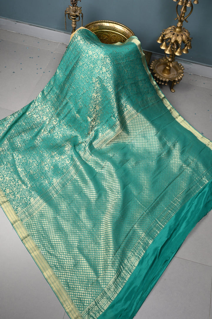 Rama Green Mysore Silk Saree with Vanasingaram Zari Brocade and Zari Border | SILK MARK CERTIFIED | SHOBITAM