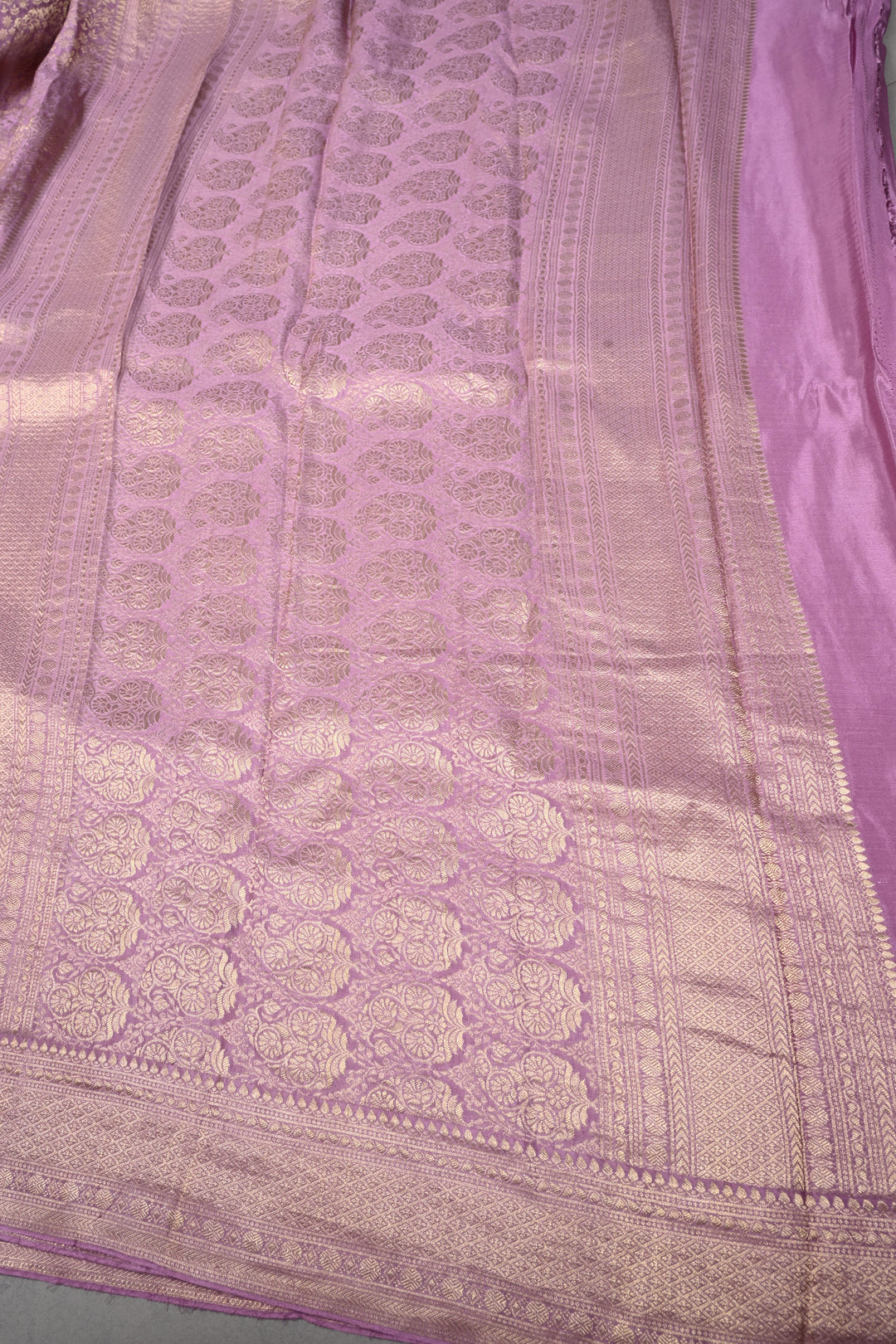 Lilac Mysore Silk Saree with Zari Brocade and Zari Border | SILK MARK CERTIFIED | SHOBITAM