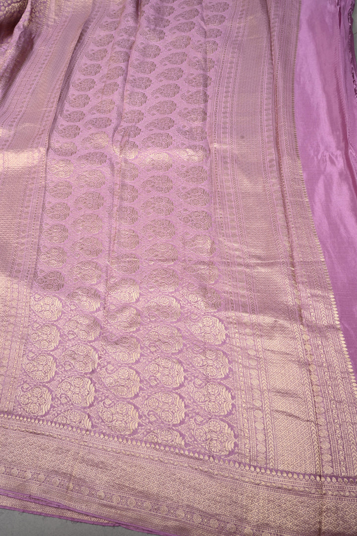 Lilac Mysore Silk Saree with Zari Brocade and Zari Border | SILK MARK CERTIFIED | SHOBITAM
