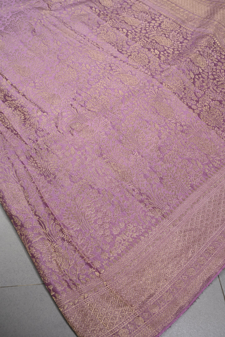 Lilac Mysore Silk Saree with Zari Brocade and Zari Border | SILK MARK CERTIFIED | SHOBITAM