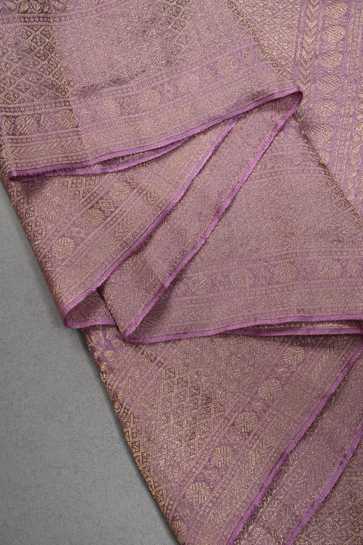 Lilac Mysore Silk Saree with Zari Brocade and Zari Border | SILK MARK CERTIFIED | SHOBITAM