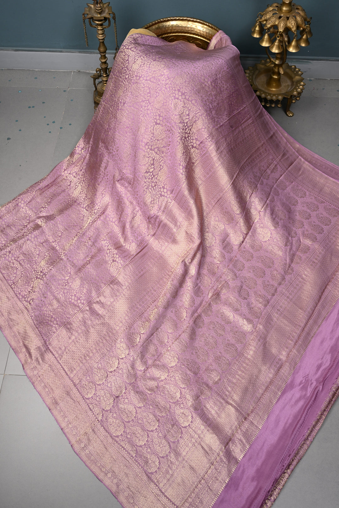 Lilac Mysore Silk Saree with Zari Brocade and Zari Border | SILK MARK CERTIFIED | SHOBITAM