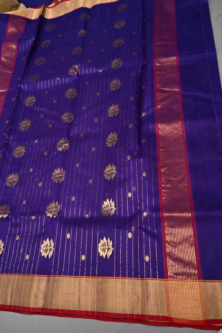 Purple Chanderi Silk Saree with Zari Buttas and Tissue Zari Border | SHOBITAM