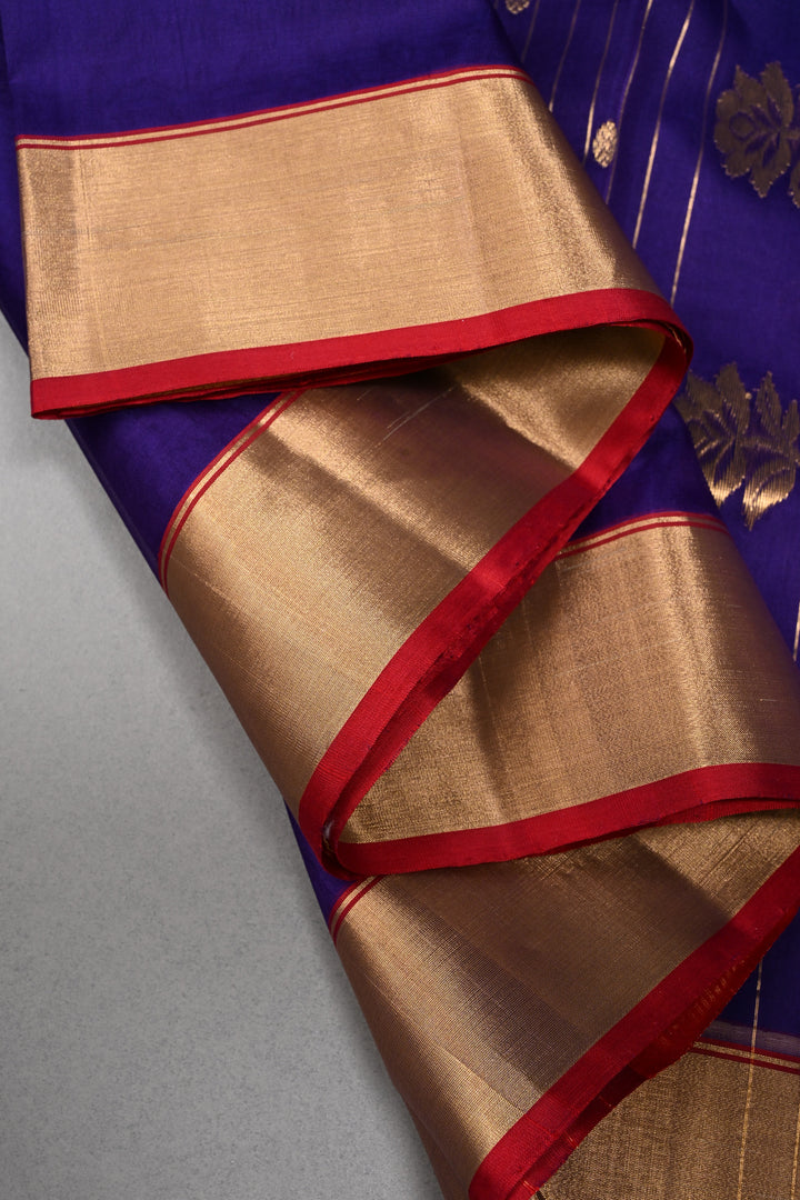 Purple Chanderi Silk Saree with Zari Buttas and Tissue Zari Border | SHOBITAM