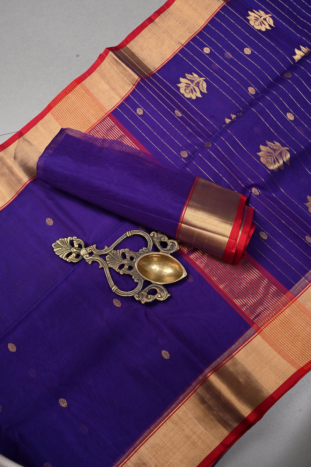 Purple Chanderi Silk Saree with Zari Buttas and Tissue Zari Border | SHOBITAM