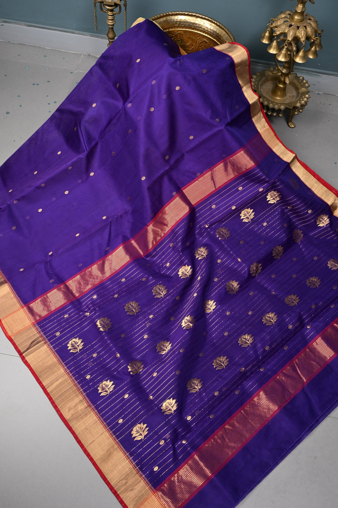 Purple Chanderi Silk Saree with Zari Buttas and Tissue Zari Border | SHOBITAM