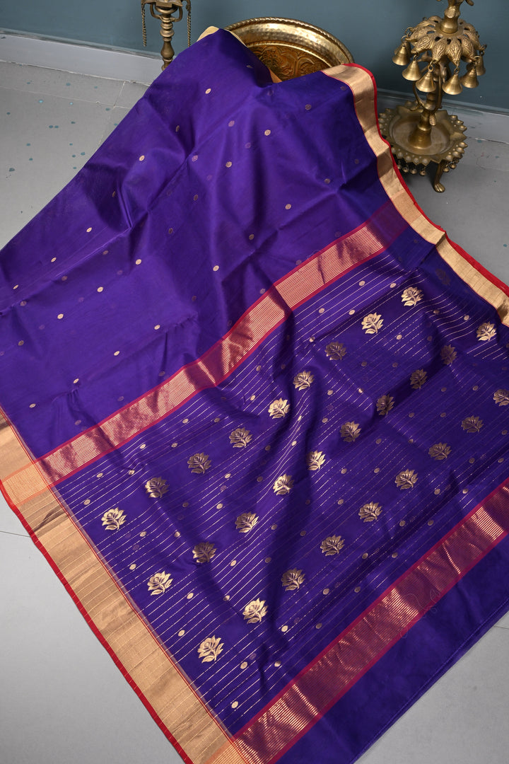 Purple Chanderi Silk Saree with Zari Buttas and Tissue Zari Border | SHOBITAM