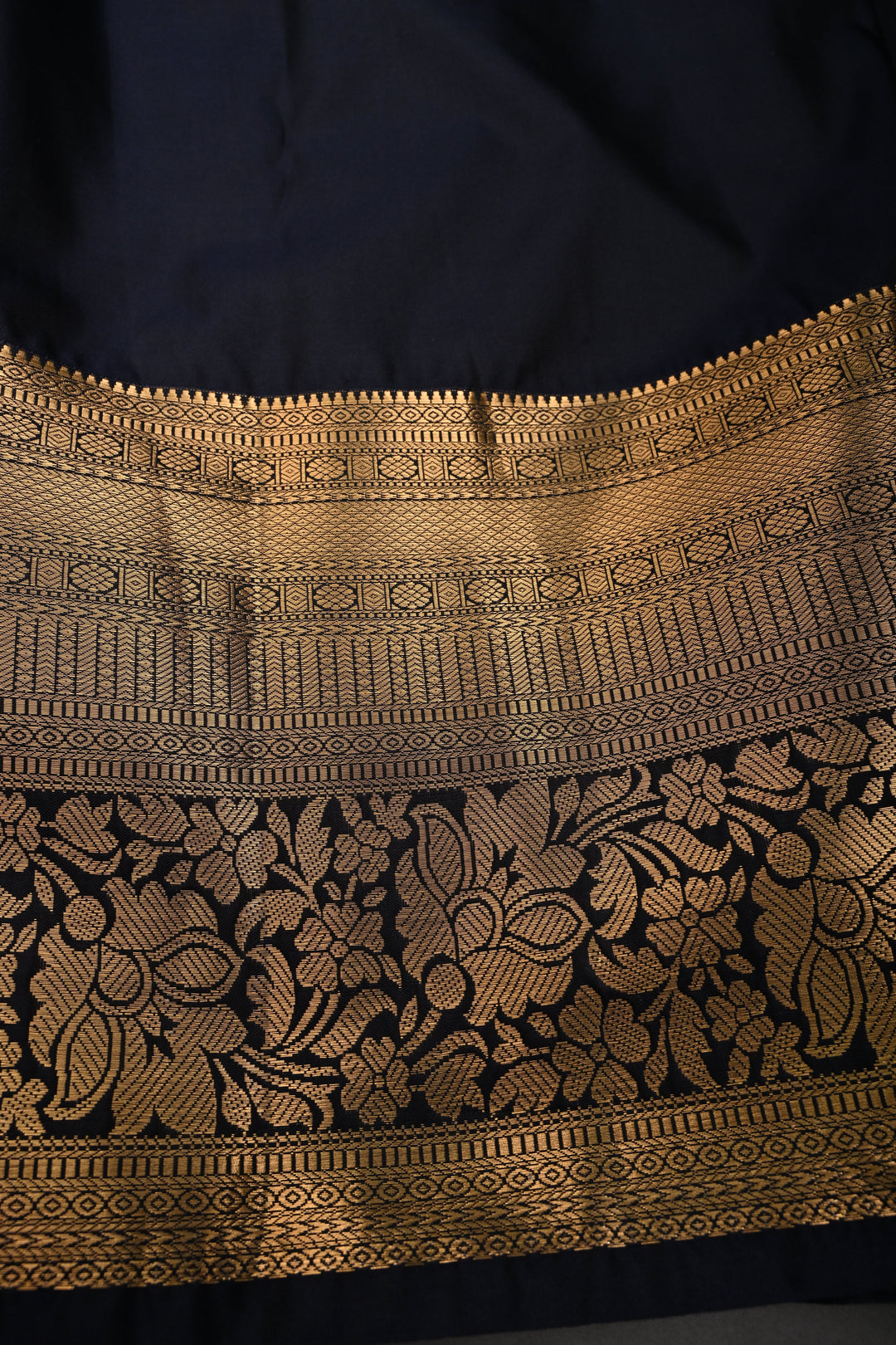 Blackish Blue Zari Checks on Kanjivaram Soft Semi Silk Saree with Floral Jaal-Silver Buttas and Zari Border | SHOBITAM