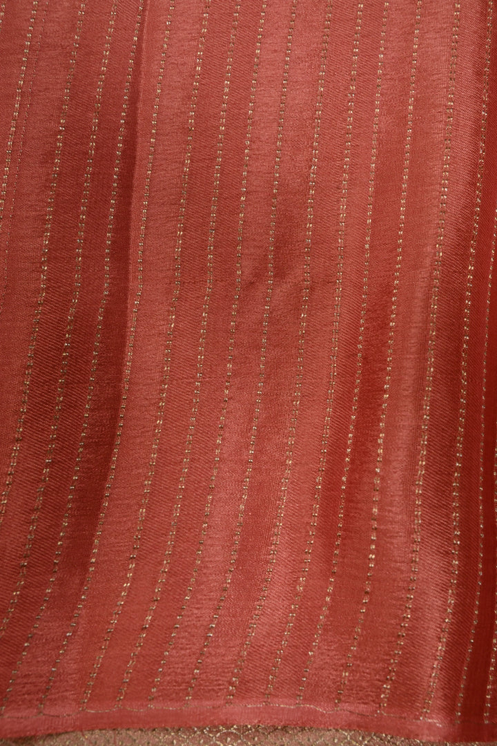 Peach Mysore Silk Crinkled Saree with Self Floral Jaal and Minimal Zari Border | SILK MARK CERTIFIED | SHOBITAM
