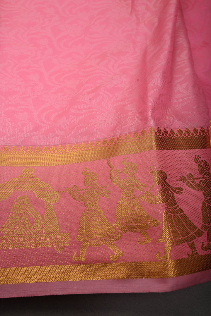 Sandstone Vertical Zari Stripes on Kanjivaram Soft Semi Silk Saree with Zari Buttas and Contrast Zari Border | SHOBITAM