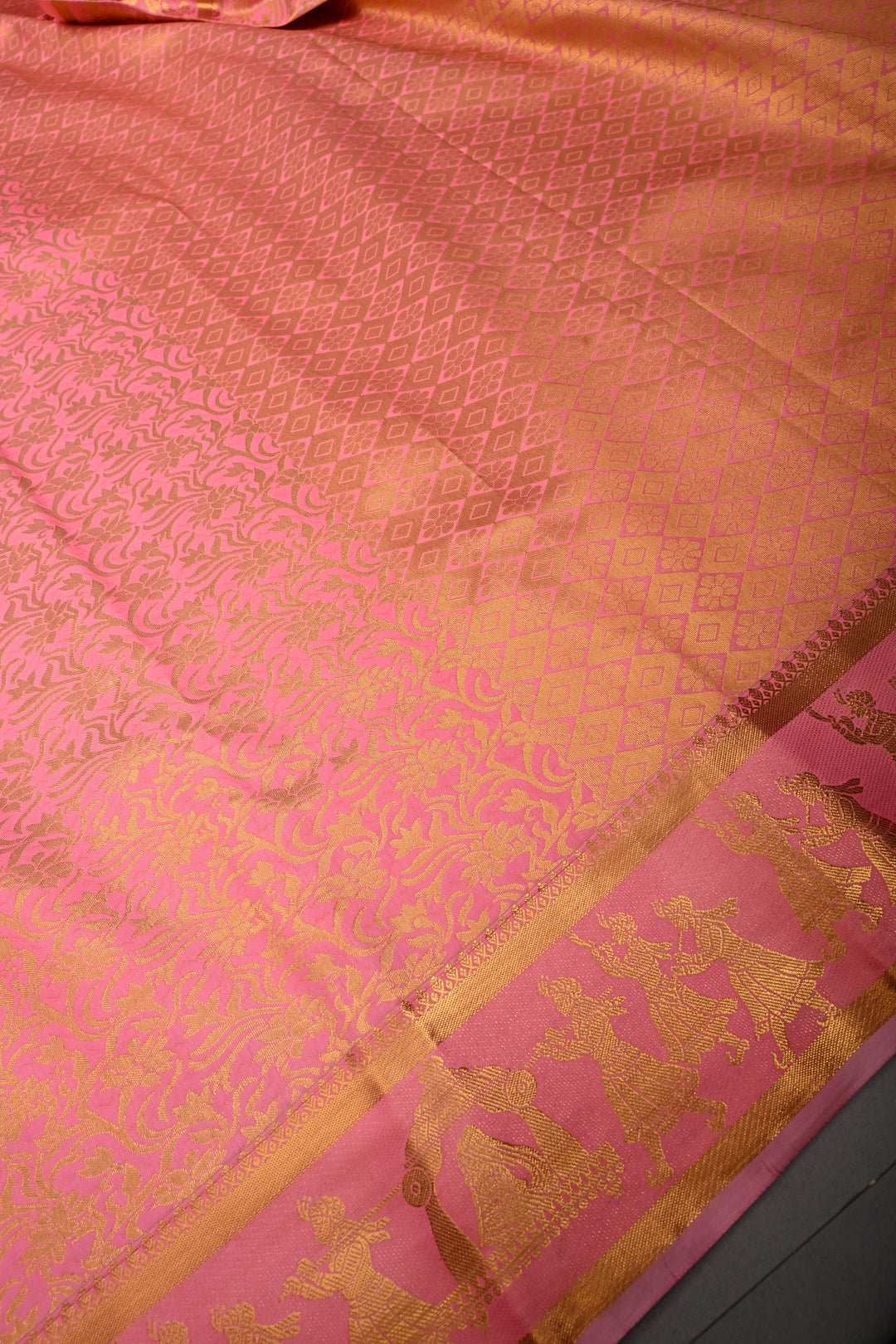 Sandstone Vertical Zari Stripes on Kanjivaram Soft Semi Silk Saree with Zari Buttas and Contrast Zari Border | SHOBITAM