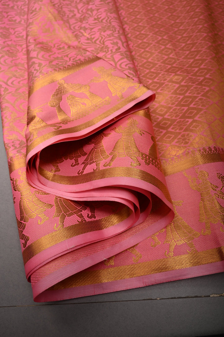 Sandstone Vertical Zari Stripes on Kanjivaram Soft Semi Silk Saree with Zari Buttas and Contrast Zari Border | SHOBITAM