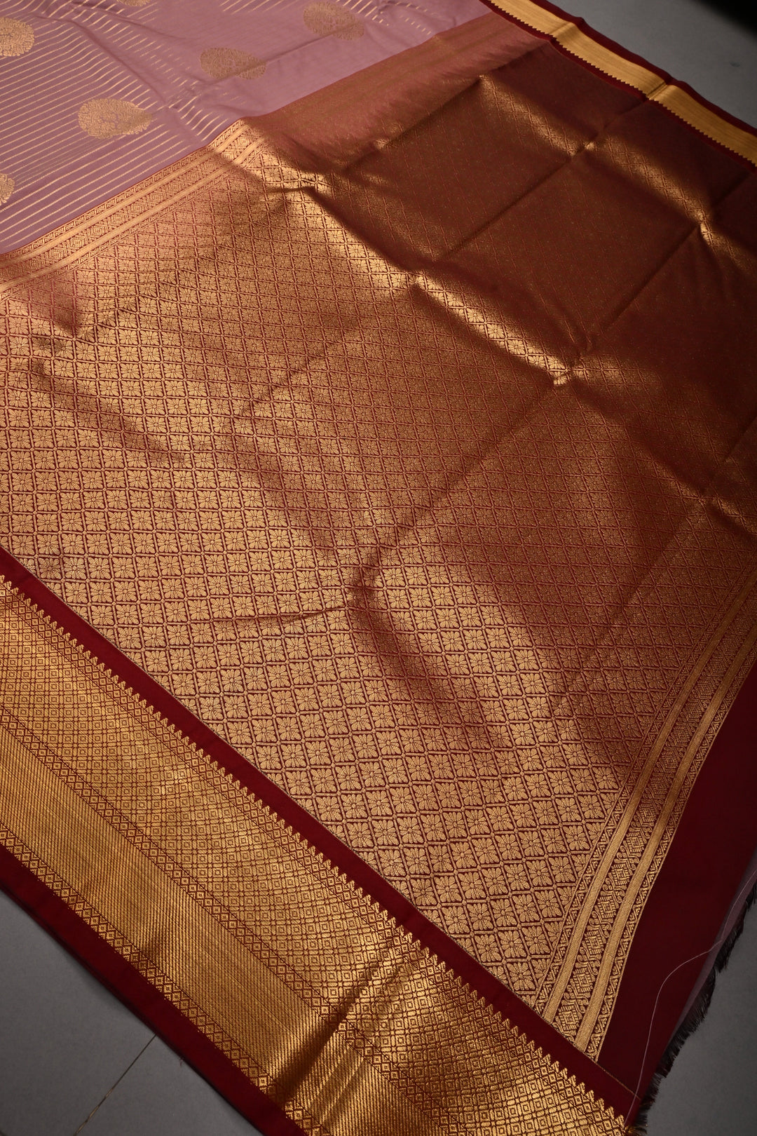 Rosy Pink Kanjivaram Soft Semi Silk Saree with Floral Jaal and Bride's Palanquin Procession Border | SHOBITAM