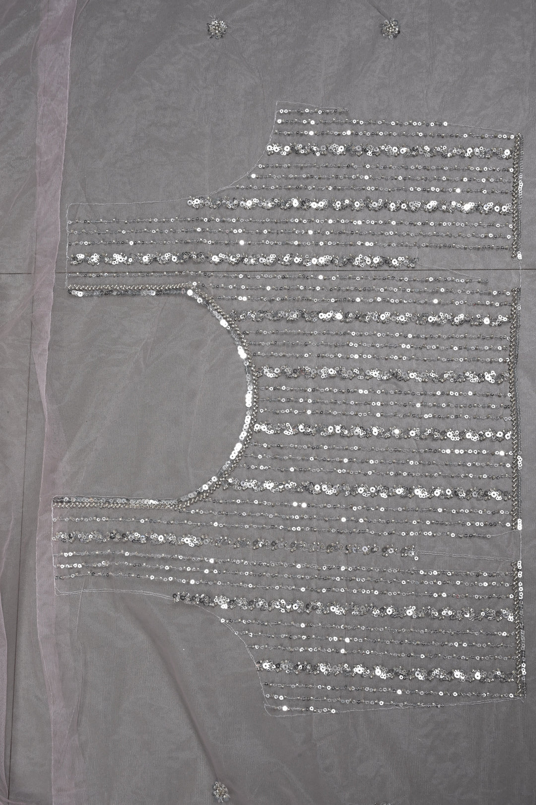Baby Pink Stripes Design Sequins, Cutdana, Embellishment on Net Saree with Scallop Border | SHOBITAM