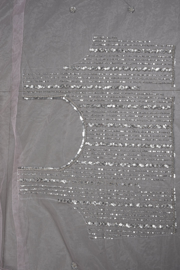 Baby Pink Stripes Design Sequins, Cutdana, Embellishment on Net Saree with Scallop Border | SHOBITAM